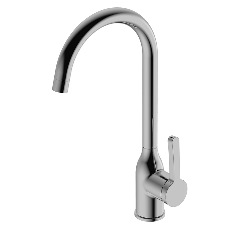 Grifo monomando de cocina moderno de un solo orificio de latón y plata